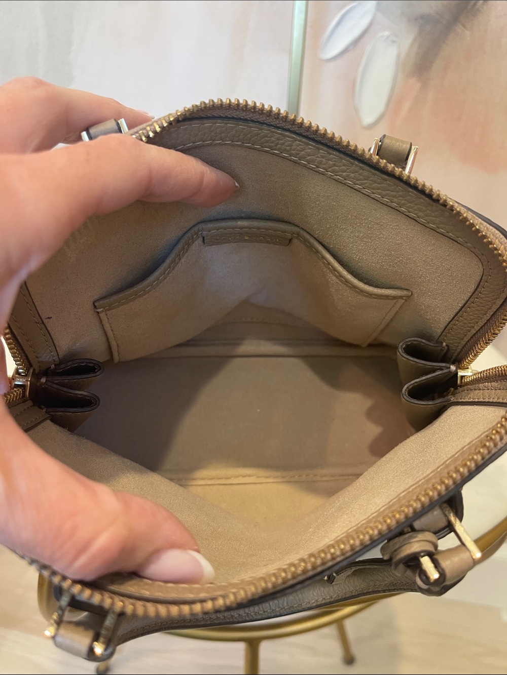 Tory Burch Mini Swing Pebbled Leather Satchel in Natural - Picture 9 of 9